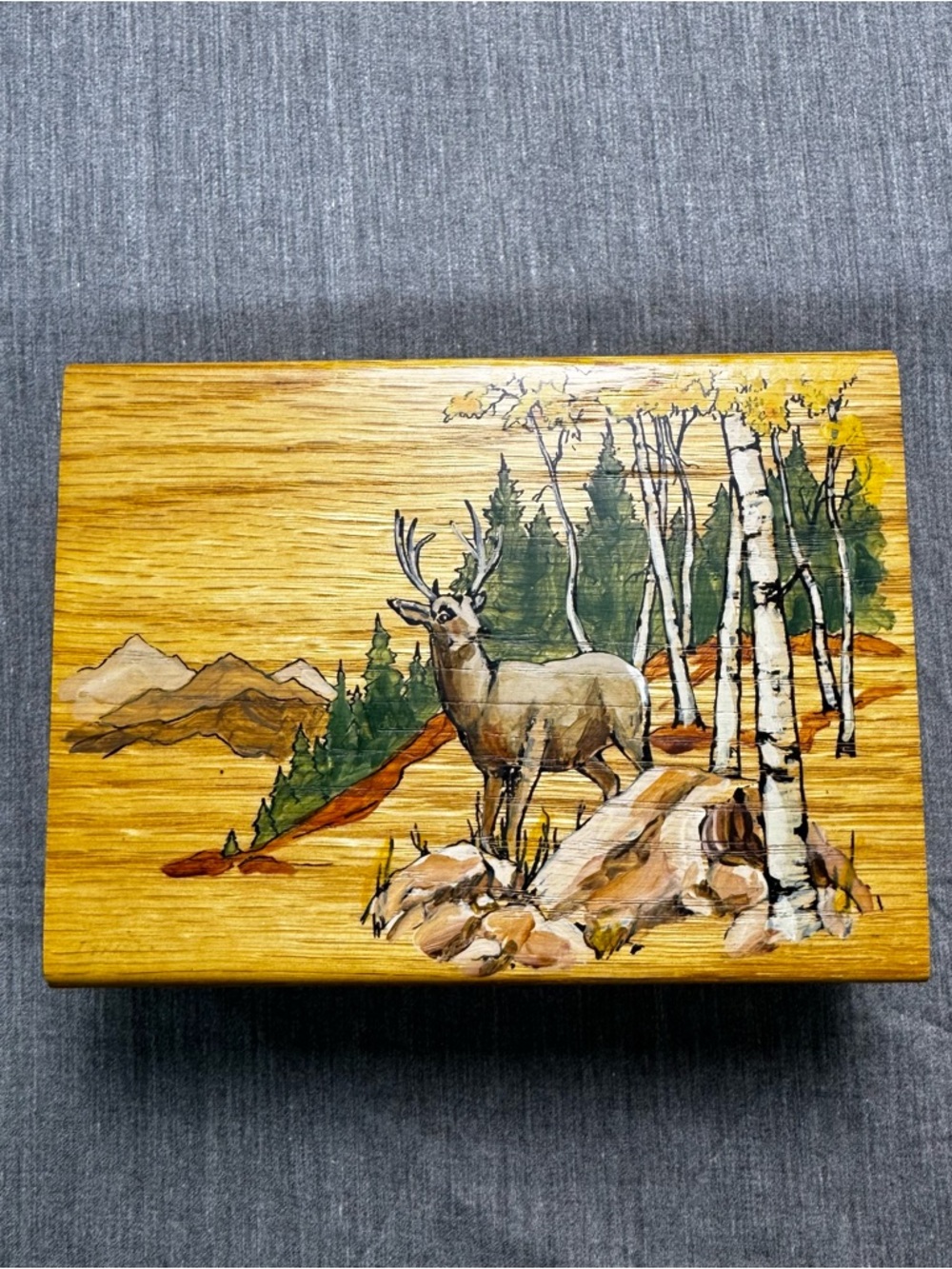 Limited Edition Decorative Oak Keepsake Box 197/500 COA Deer in Aspen Grove